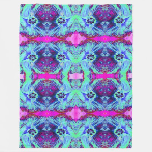 Psychedelisches Grün- und Blauer Hibiskus-Muster Fleecedecke (Vorderseite)