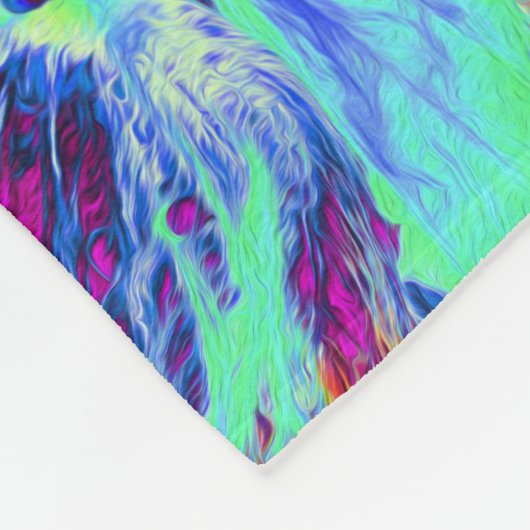 Psychedelisches Grün- und Blauer Hibiskus-Muster Fleecedecke (Ecke)