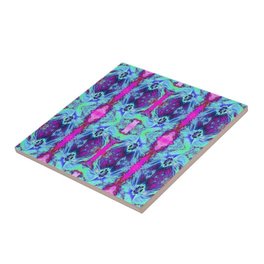 Psychedelisches Grün- und Blauer Hibiskus-Muster Fliese (Seite)