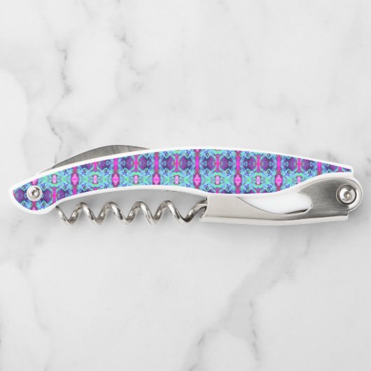 Psychedelisches Grün- und Blauer Hibiskus-Muster Kellnermesser (Rückseite)