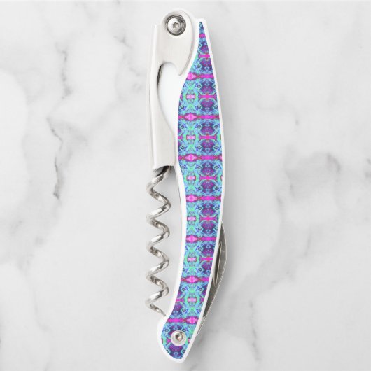 Psychedelisches Grün- und Blauer Hibiskus-Muster Kellnermesser (Vorderseite)