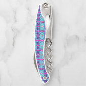 Psychedelisches Grün- und Blauer Hibiskus-Muster Kellnermesser (Rückseite)