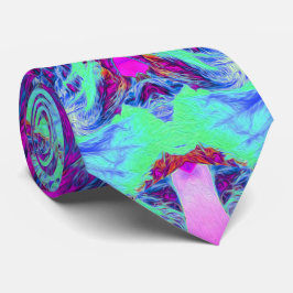Psychedelisches Grün- und Blauer Hibiskus-Muster Krawatte