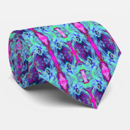 Psychedelisches Grün- und Blauer Hibiskus-Muster Krawatte