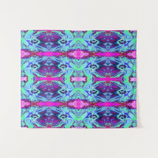 Psychedelisches Grün- und Blauer Hibiskus-Muster Wandteppich (Vorderseite (Horizontal))