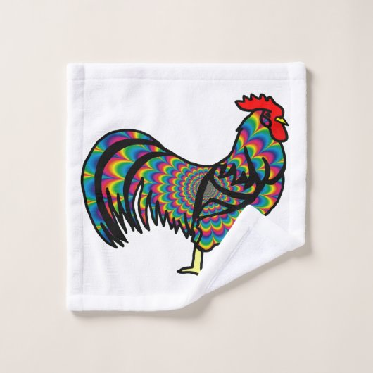 Psychedelisches Hahn-Huhn Badhandtuch Set (Waschlappen)