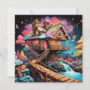 psychedelisches Haus aus Lebkuchen im Weihnachtsba Feiertagskarte