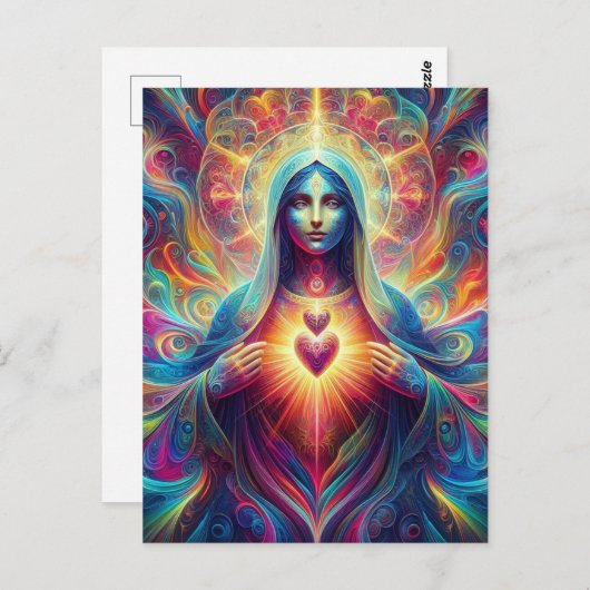 Psychedelisches Heiliges Herz von Mary Postkarte (Vorne/Hinten)
