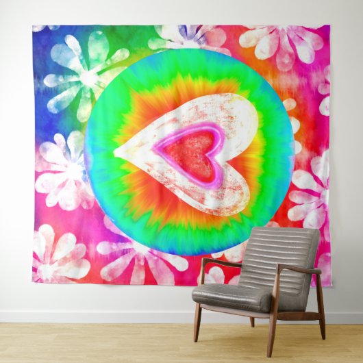 Psychedelisches Herz der gefärbte Krawatte Wandteppich (Beispiel (Horizontal))