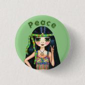 Psychedelisches Hippie Chick Peace Sign Headband 1 Button (Vorderseite)