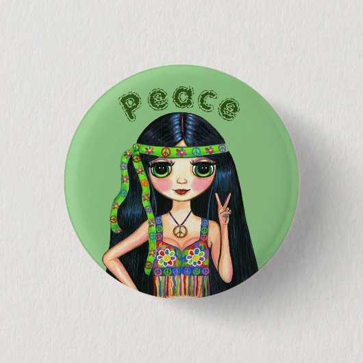 Psychedelisches Hippie Chick Peace Sign Headband 1 Button (Vorderseite)