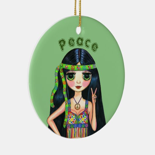 Psychedelisches Hippie Chick Peace Sign Headband 1 Keramik Ornament (Rechts)