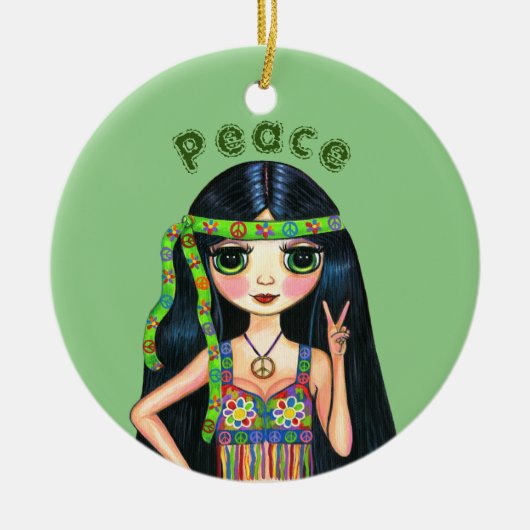 Psychedelisches Hippie Chick Peace Sign Headband 1 Keramik Ornament (Vorne)