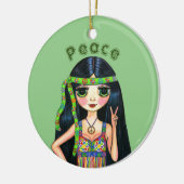 Psychedelisches Hippie Chick Peace Sign Headband 1 Keramik Ornament (Links)