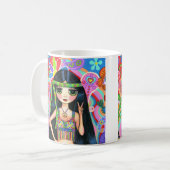 Psychedelisches Hippie Chick Peace Sign Niedlich d Kaffeetasse (Vorderseite Links)