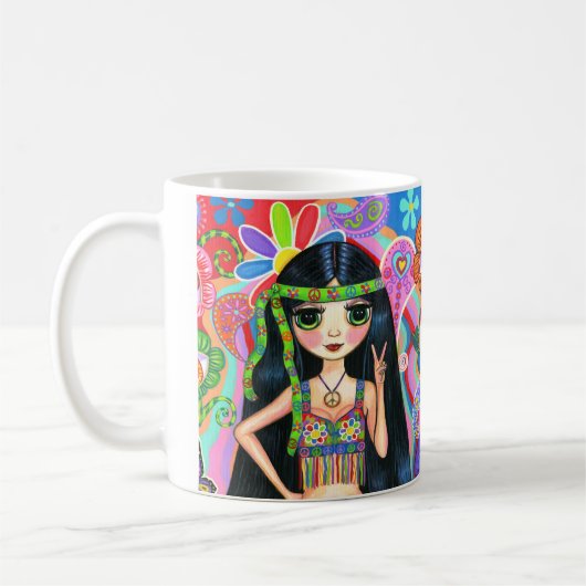 Psychedelisches Hippie Chick Peace Sign Niedlich d Kaffeetasse (Links)