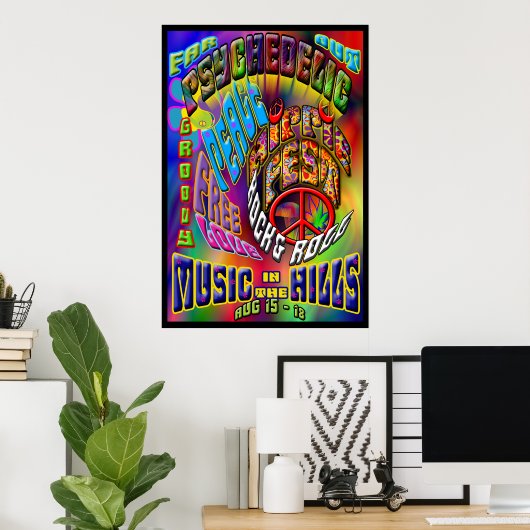 Psychedelisches Hippiefest-Musikposter Poster (Heimbüro)