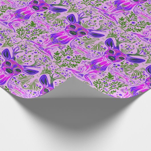 Psychedelisches lila Hirschmuster Geschenkpapier (Ecke)