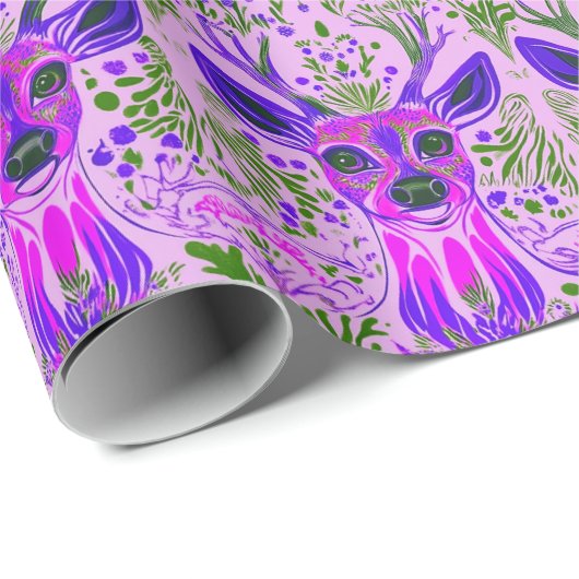 Psychedelisches lila Hirschmuster Geschenkpapier (Rolleneckpunkt)
