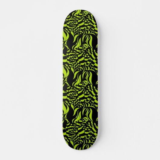 Psychedelisches Limettengrün und schwarzes Muster Skateboard (Vorne)