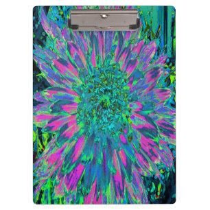Psychedelisches Magenta, Aqua und Limettgrün Dahli Klemmbrett