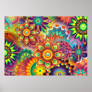 PSYCHEDELISCHES MANDALA BLUMEN ABSTRAKT BOHO KUN POSTER