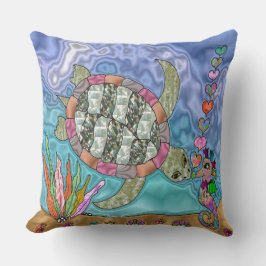 Psychedelisches Meeresschildkröten-Seepferd Kiss Kissen