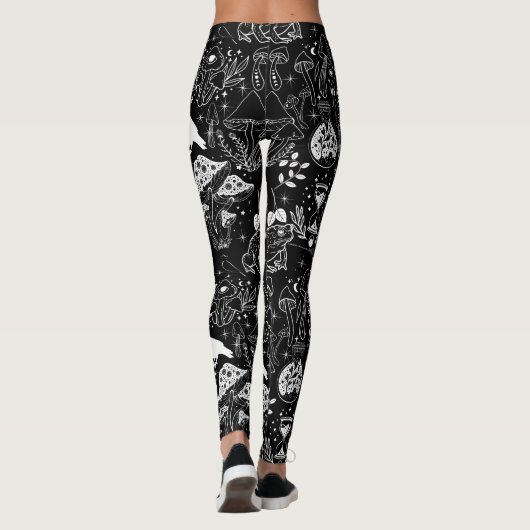Psychedelisches Mushroom-Muster 2D.BW.b Black BG Leggings (Rückseite)