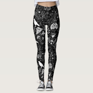Psychedelisches Mushroom-Muster 2D.BW.b Black BG Leggings