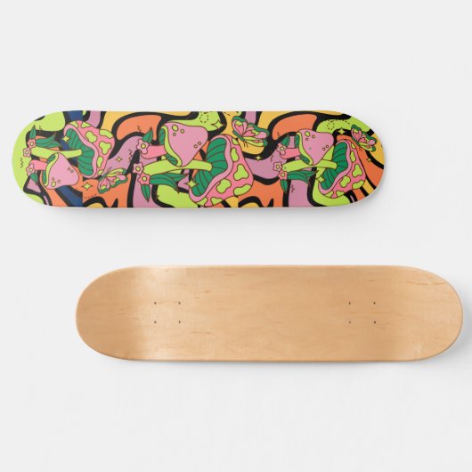 Psychedelisches Mushroom Retro Muster Skateboard (Horizontal)
