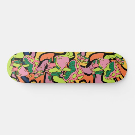 Psychedelisches Mushroom Retro Muster Skateboard (Horizontal)