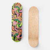 Psychedelisches Mushroom Retro Muster Skateboard (Vorderseite)