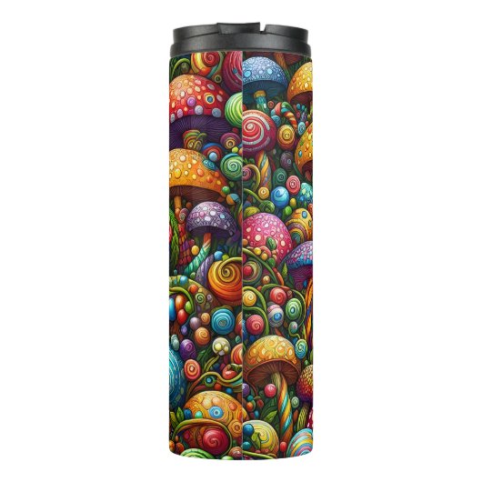 Psychedelisches Mushroom Wonderland Muster Thermosbecher (Rückseite)