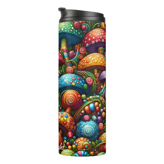 Psychedelisches Mushroom Wonderland Muster Thermosbecher (Nach rechts gedreht)