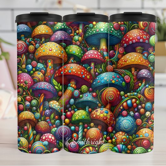 Psychedelisches Mushroom Wonderland Muster Thermosbecher