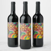 Psychedelisches Muster Weinetikett (Flaschen)