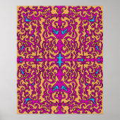 Psychedelisches Neon Pink Barock Geblüht Muster Poster (Vorne)