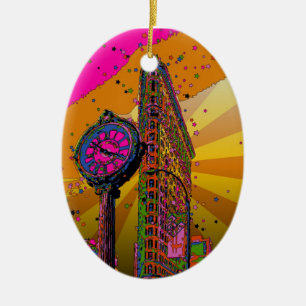 Psychedelisches NYC: Flatiron Gebäude u. Uhr #2B Keramik Ornament
