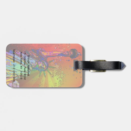 Psychedelisches NYC Regenbogen-Farbfreiheitsstatue Gepäckanhänger (Rückseite horizontal)