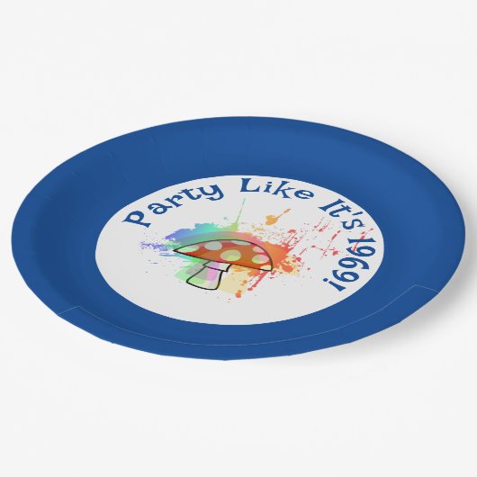 Psychedelisches Party wie es ist 1969 Amanita Pilz Pappteller (Schrägansicht)