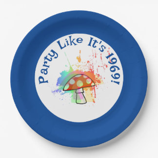 Psychedelisches Party wie es ist 1969 Amanita Pilz Pappteller