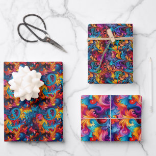 Psychedelisches Peace Sign & Krawatte Dye Wirbel 3 Geschenkpapier Set