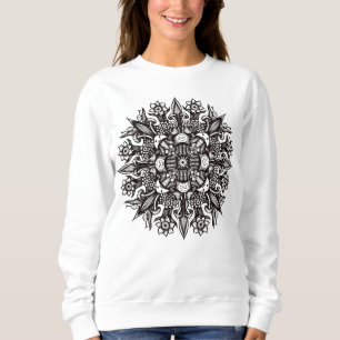 Psychedelisches Pilz-Mandala Schwarz-Weiß Sweatshirt