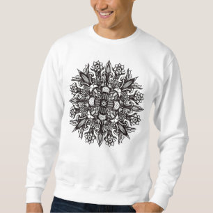 Psychedelisches Pilz-Mandala Schwarz-Weiß Sweatshirt