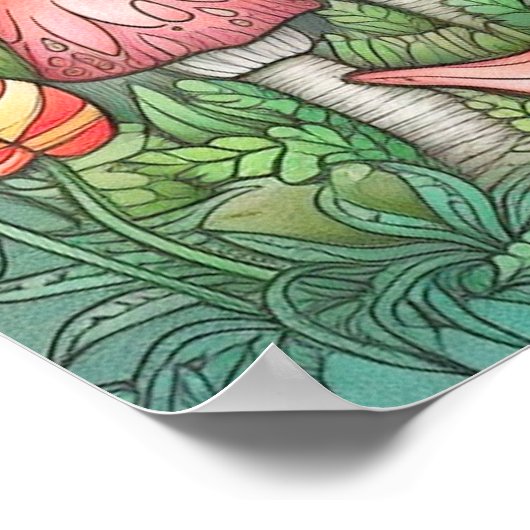 Psychedelisches Pilzetal im Wald Poster (Ecke)