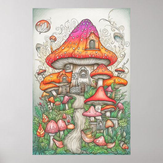 Psychedelisches Pilzetal im Wald Poster (Vorne)