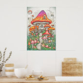 Psychedelisches Pilzetal im Wald Poster (Küche)