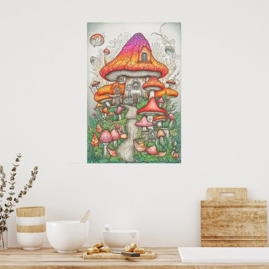 Psychedelisches Pilzetal im Wald Poster (Küche)