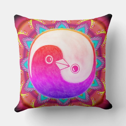 Psychedelisches Polster mit YinYang Peace Doves2 (Rückseite)