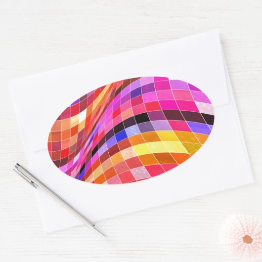 Psychedelisches Quadratmuster Ovaler Aufkleber (Umschlag)